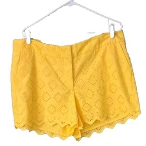 NWT Crown & Ivy Yellow Eyelet Shorts Gold Bird Mood Mix Size 16